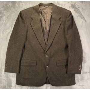 VINTAGE Bill Blass Blazer Mens 44R Brown Donegal Tweed Herringbone Wool Jacket